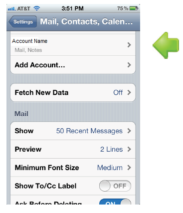 iPhone settings, select account